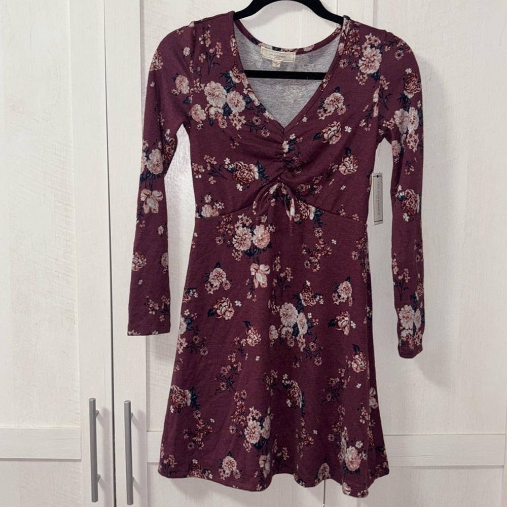 Maroon floral Long Sleeve Dress